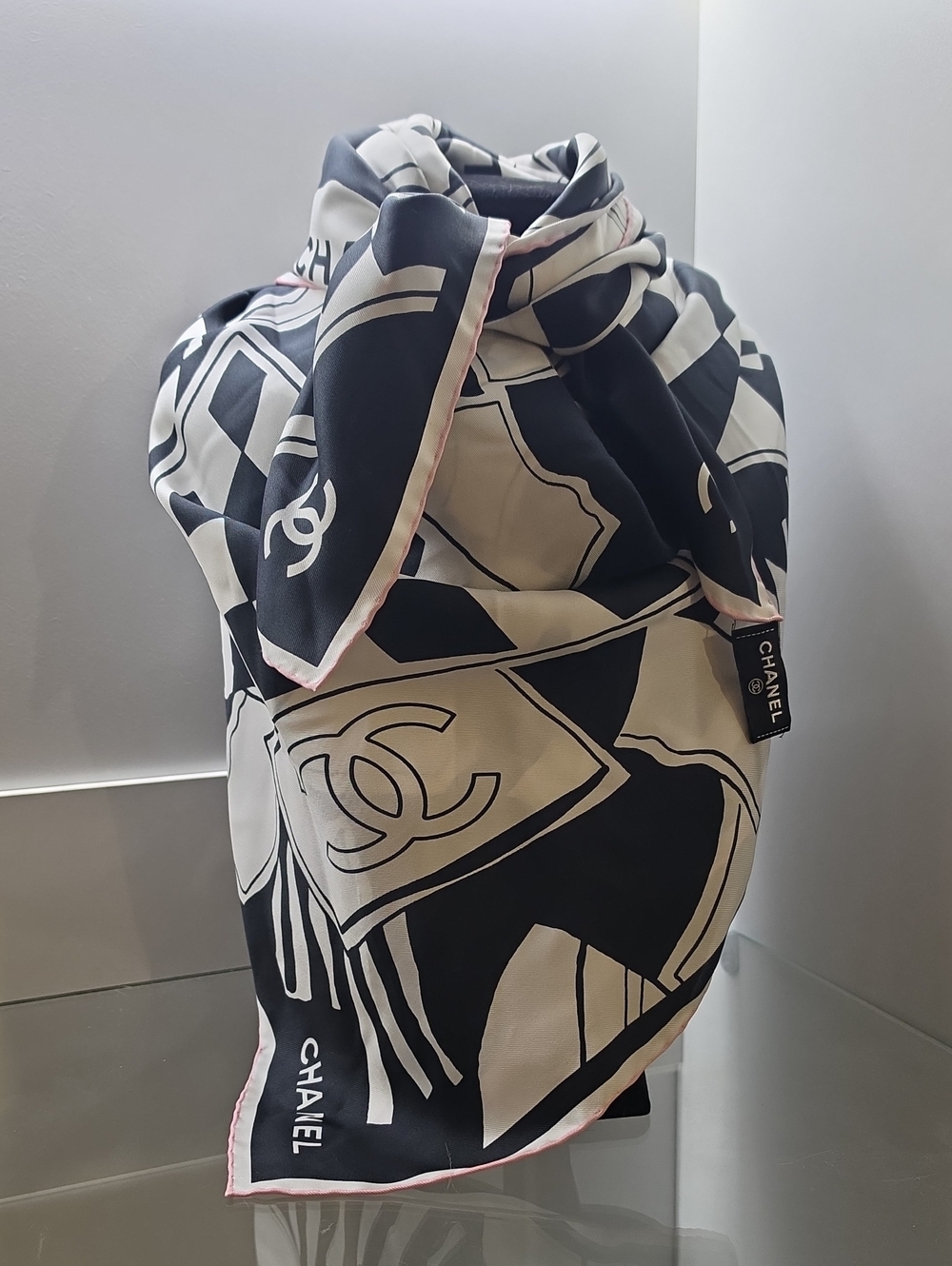 Authentic CHANEL Silk Square Scarf – 23C Collection | Black, White & Pink